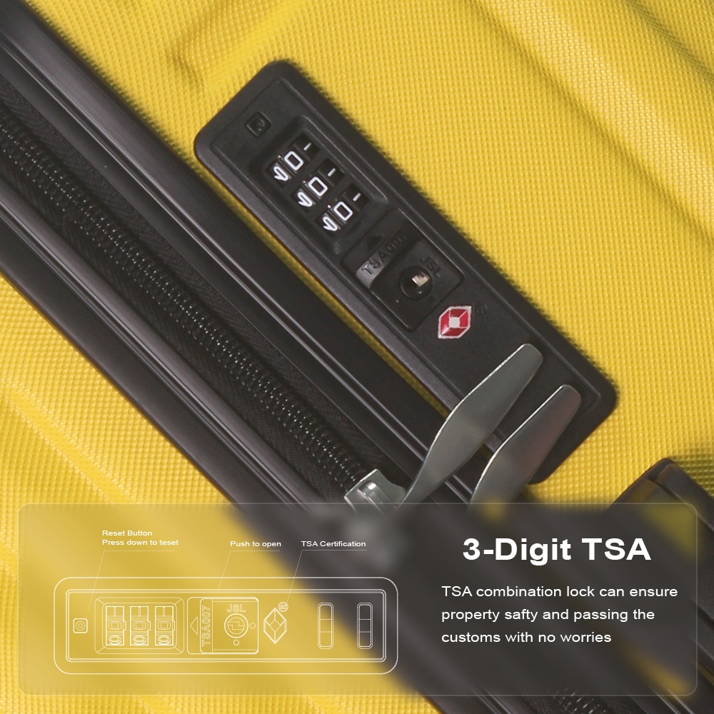 Lemon Yellow 3-Piece Premium ABS Luggage Set-20", 24", And 28" Suitcases With Multi-Position Handle, Silent Spinner Wheels, And TSA-Approved Lock-Durable, Stylish, And Spacious Travel Gear_voghion.com